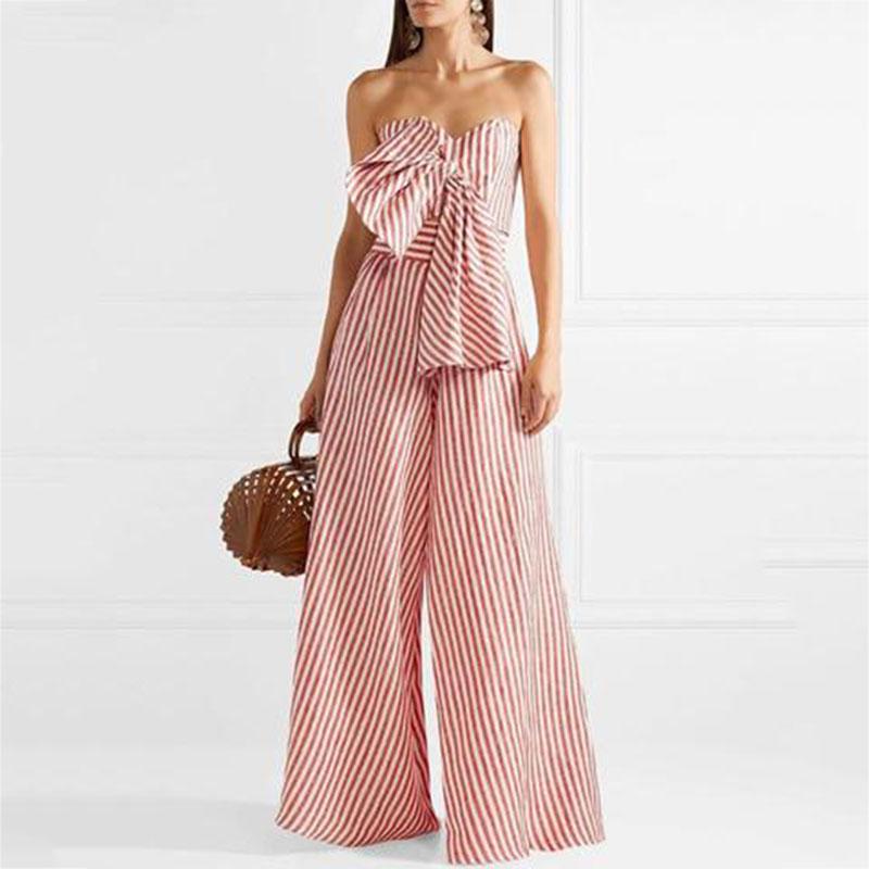 Bow Wrapped Chest High Waist Wide Leg Pants Suit