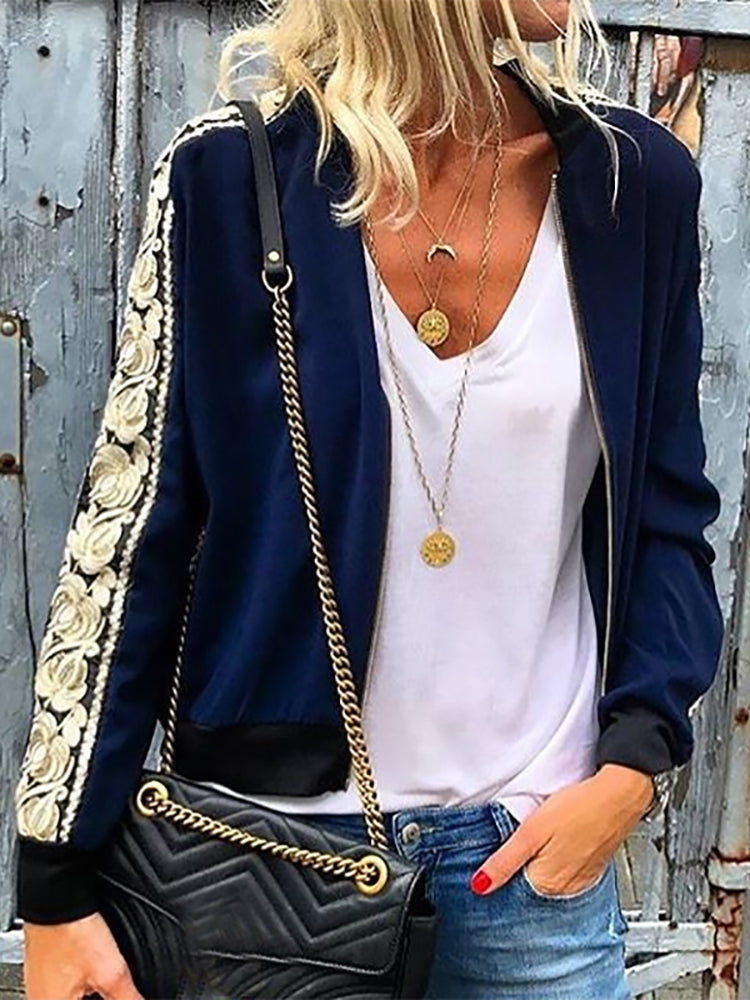 Fashion Long Sleeve Floral Pattern Zipper Jacket