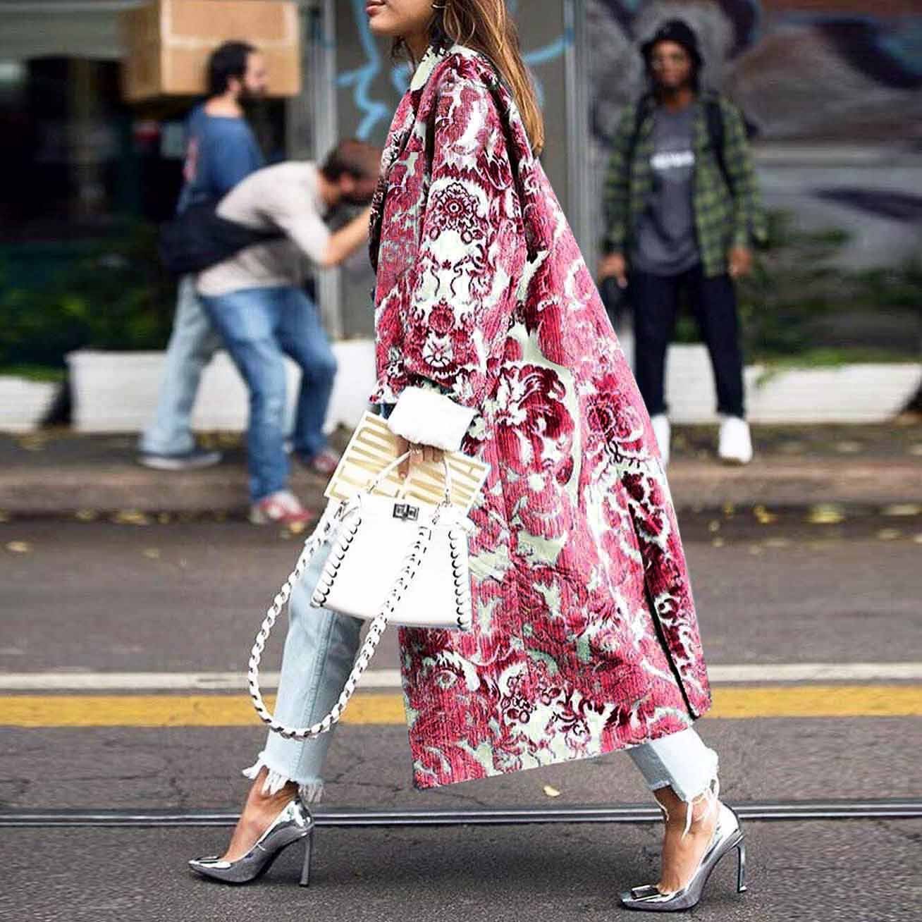 Floral Pattern Printed Long Sleeve Coat