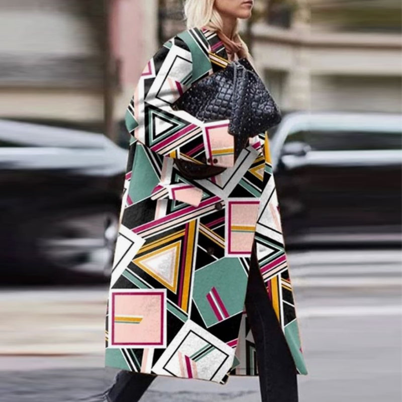 Fashion Trend Multi-Graphic Print With Cover Pocket Coat