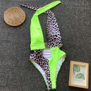 Sexy Leopard Print Stitching Hollow Buckle One-Piece Swimsuit