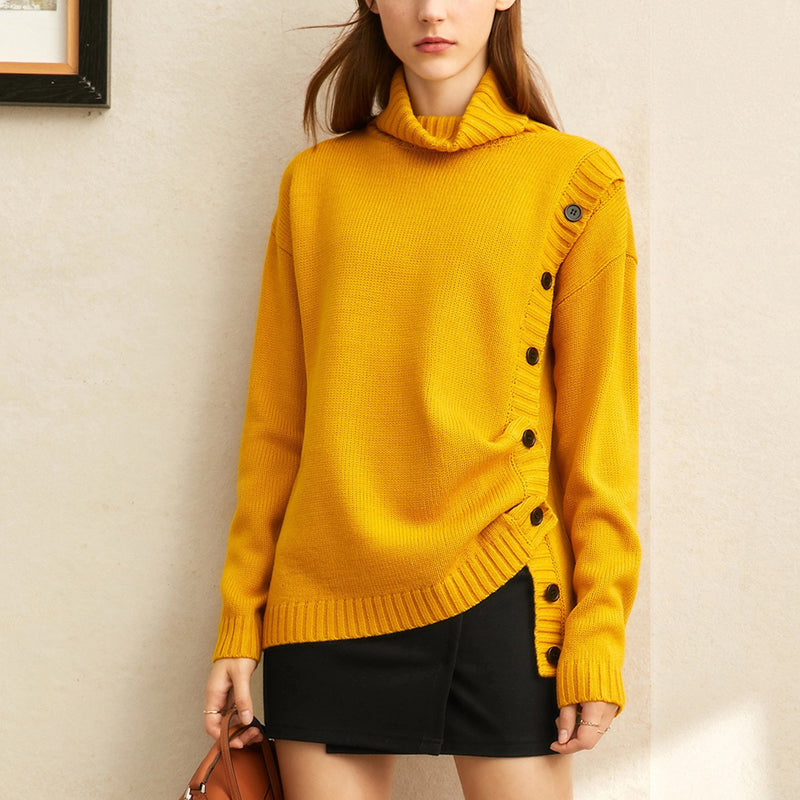 Fashion pile collar solid color single-breasted knit sweater