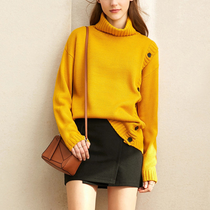 Fashion pile collar solid color single-breasted knit sweater