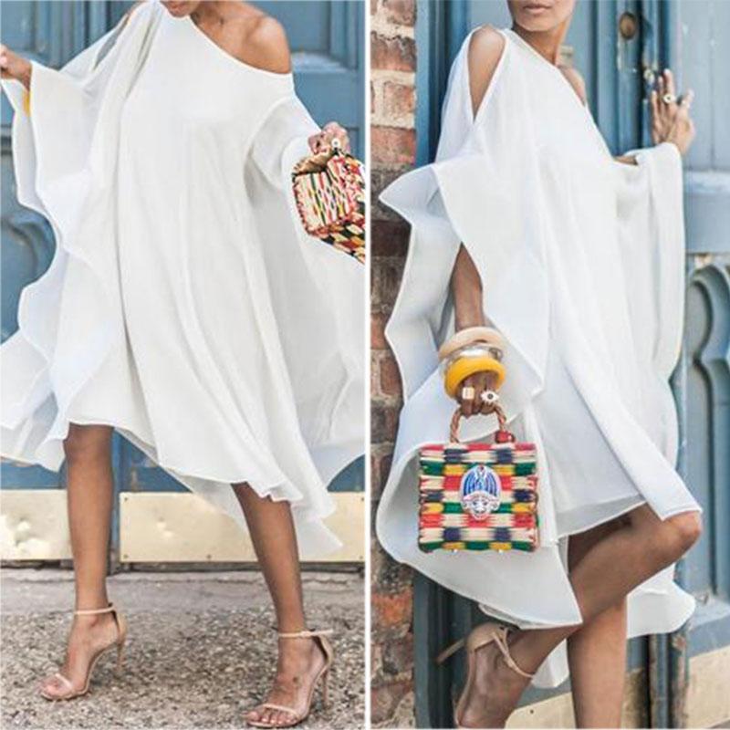 Chiffon Off-The-Shoulder long sleeves Casual Dress