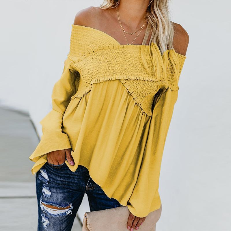 Elastic Flare Sleeve Plain Loose T-Shirts