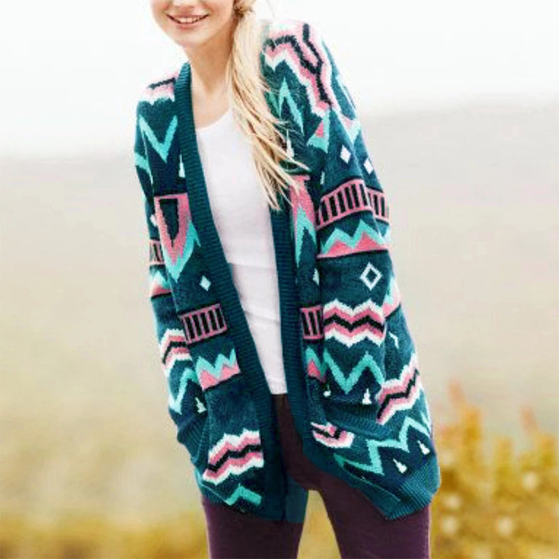 Knitted Ombretie-Dye Printed Casual Cardigans