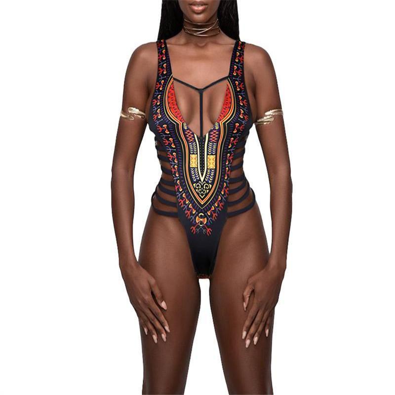 Sexy National Style Printed Hollow Swimsuit