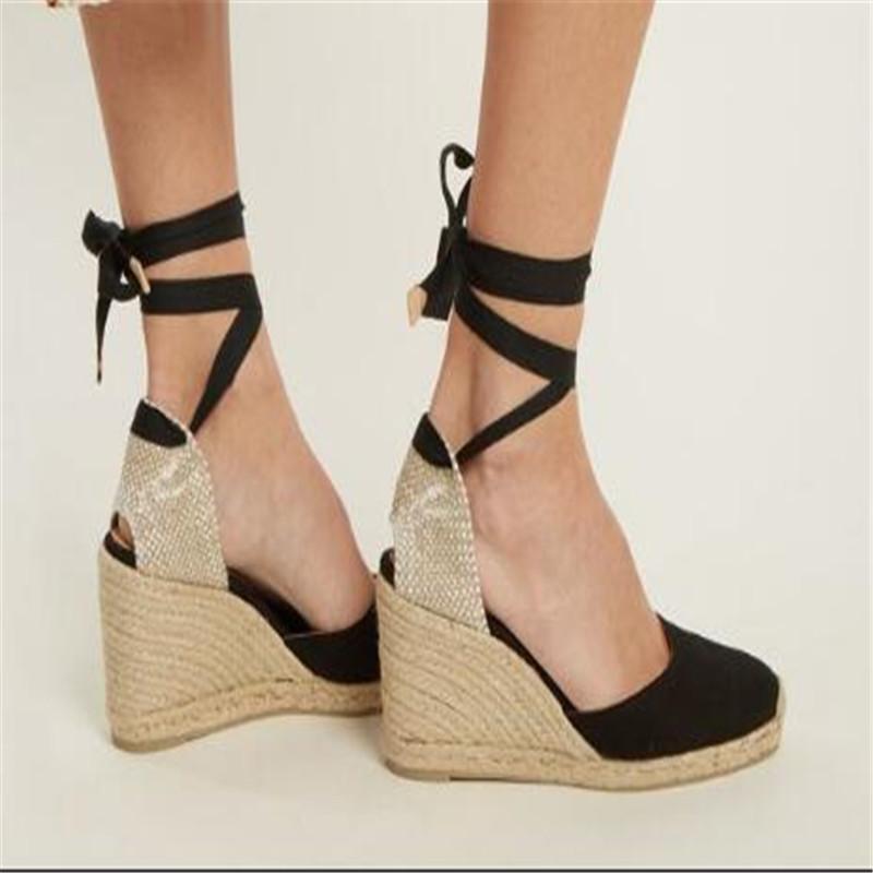 Summer Fashion Wedge With High Heel Platform Baotou Sandals 40-4Large Size Bandage Sandals