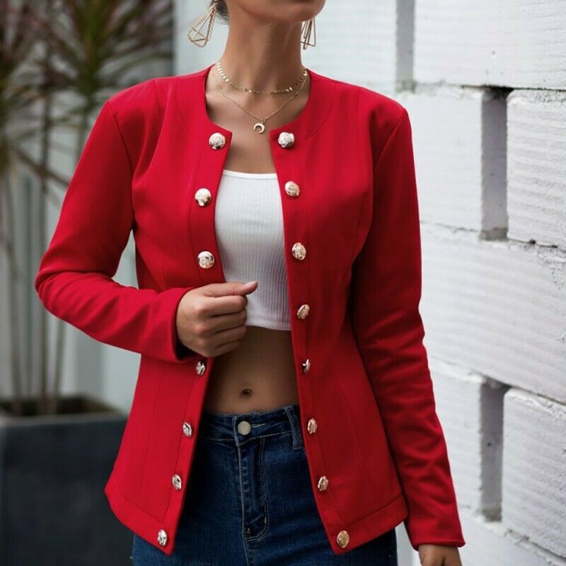 brief round neck solid colour long sleeves blazer