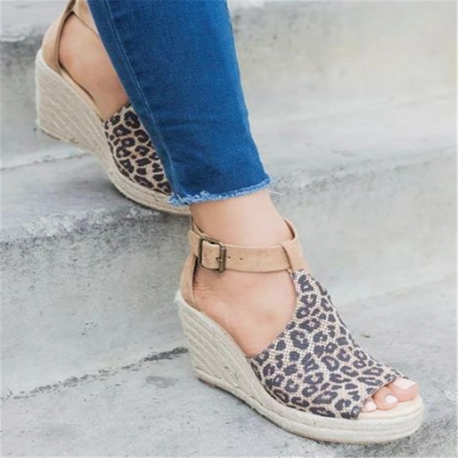 Fashion Versatile Leopard Wedge Sandals