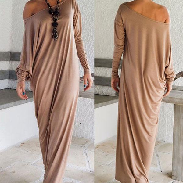 One Shoulder Slit Long Sleeve Casual Dresses