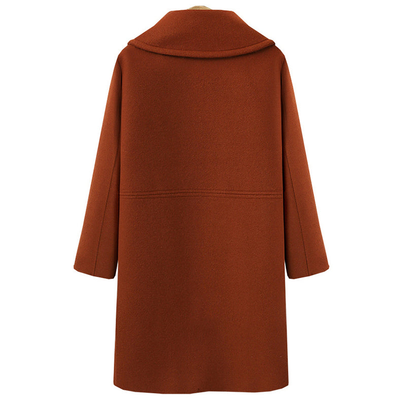 Women Casual Double-breasted Solid Color Cashmere Overcoat