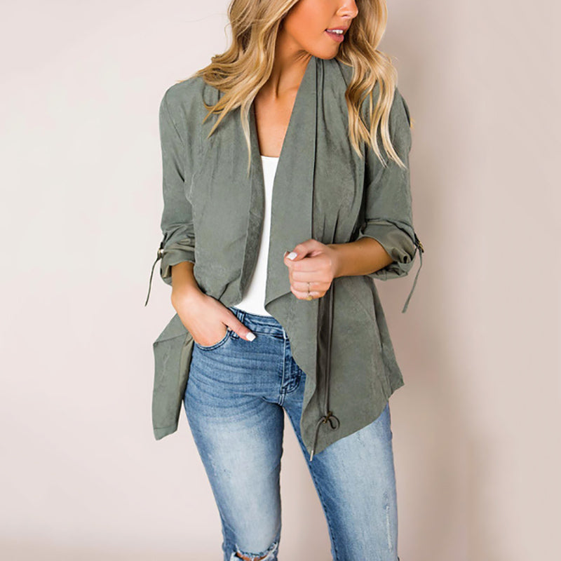 Leisure Pure Color Long Sleeved Loose Jacket