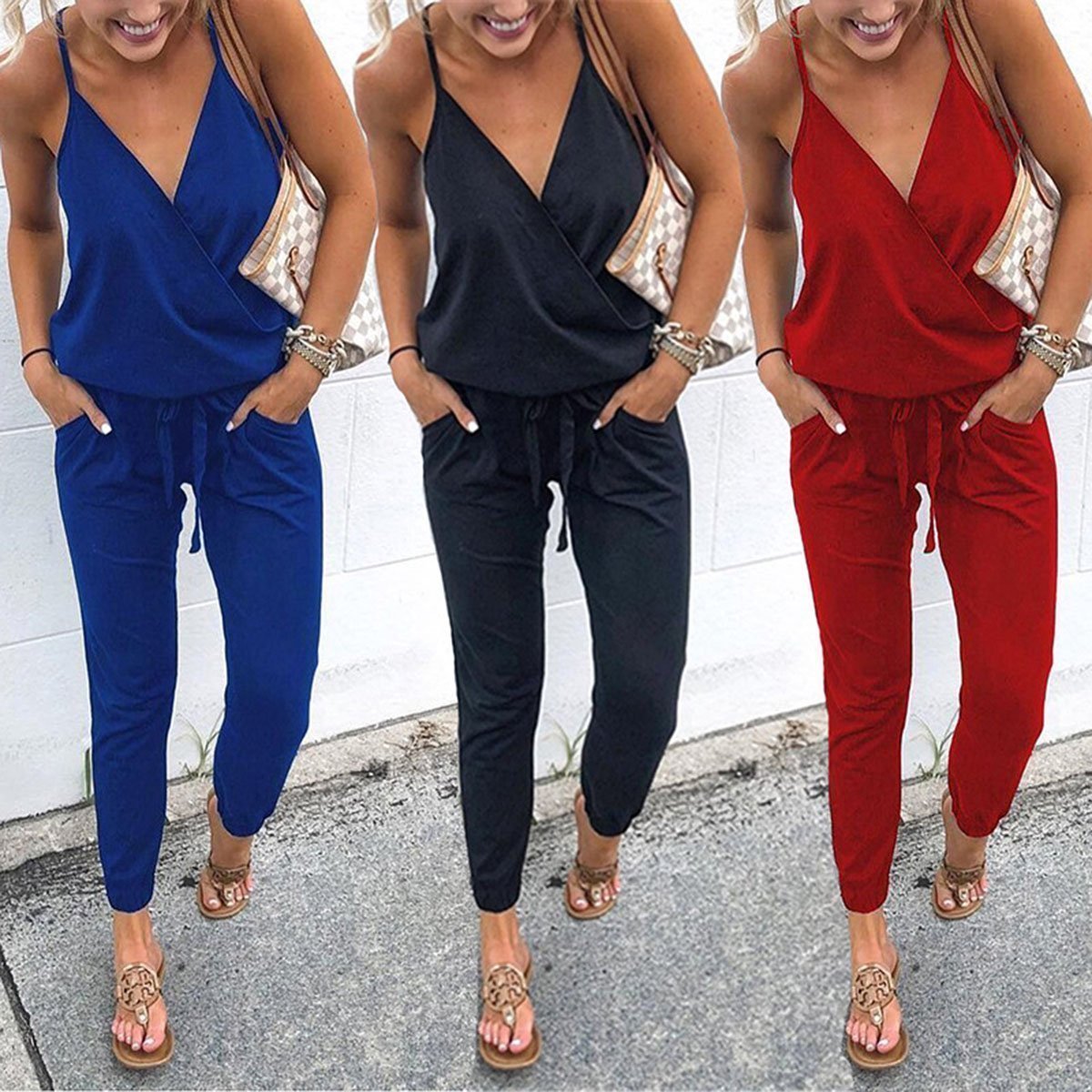 Fashion Sleeveless Plain Jumpsuits