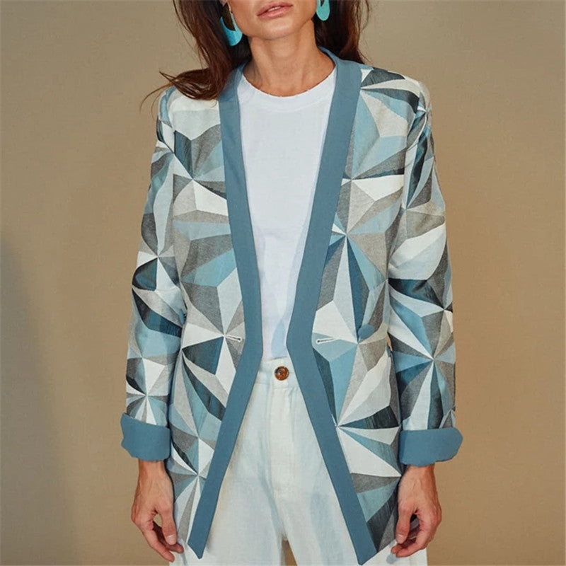 Fashion Stitching Geometric Pattern Coat