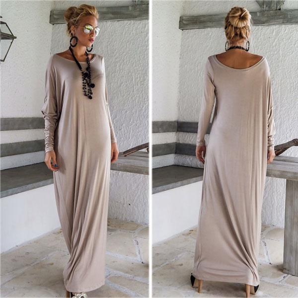 One Shoulder Slit Long Sleeve Casual Dresses