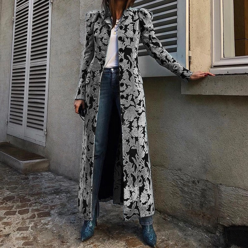 Casual Printed Long Sleeve Single Breasted Overcoat
