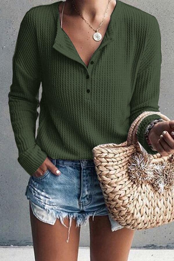 Jewel Neck Long Sleeve Pure Color T-Shirt