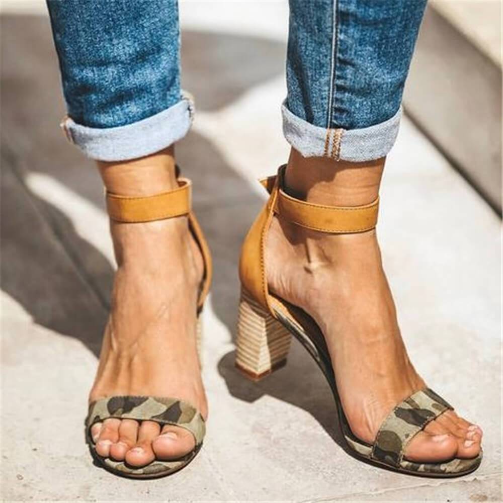 Fashion Simple Camouflage High Heel Sandals