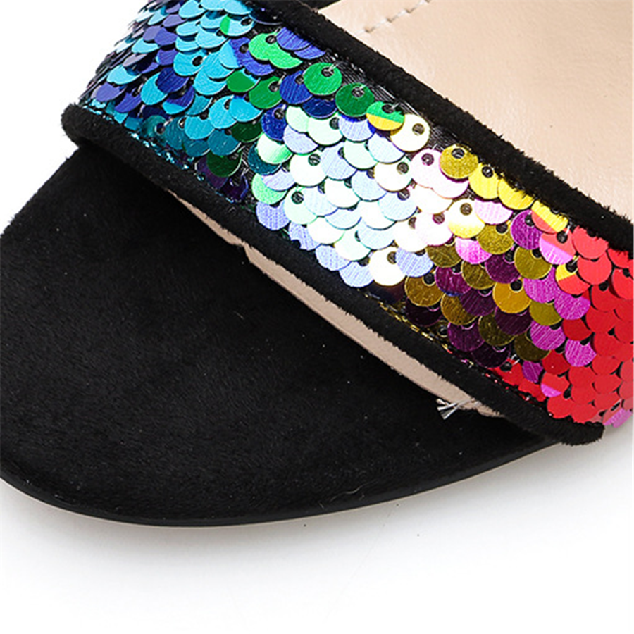 Thick And Colorful Sequined Buckle Sandals