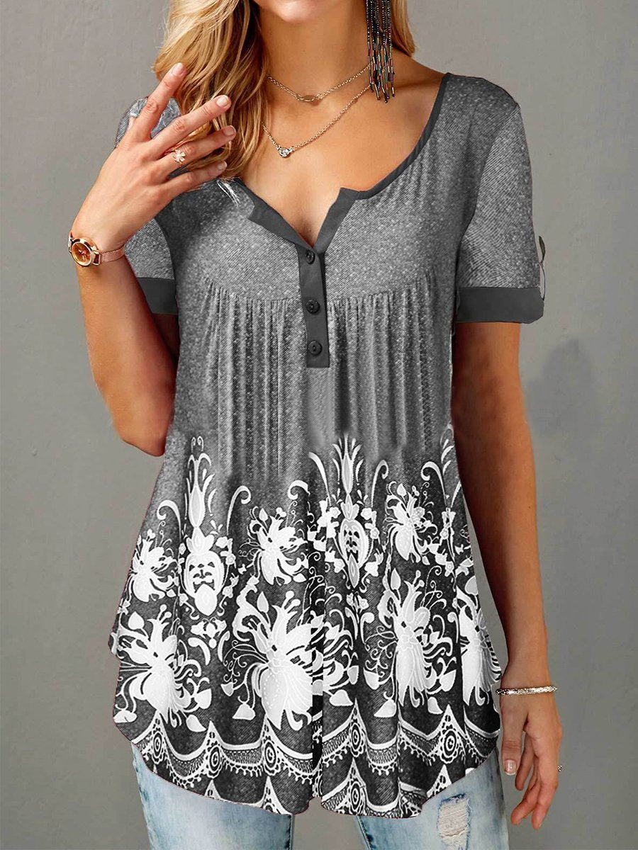 Button Printed Short-Sleeved T-Shirt