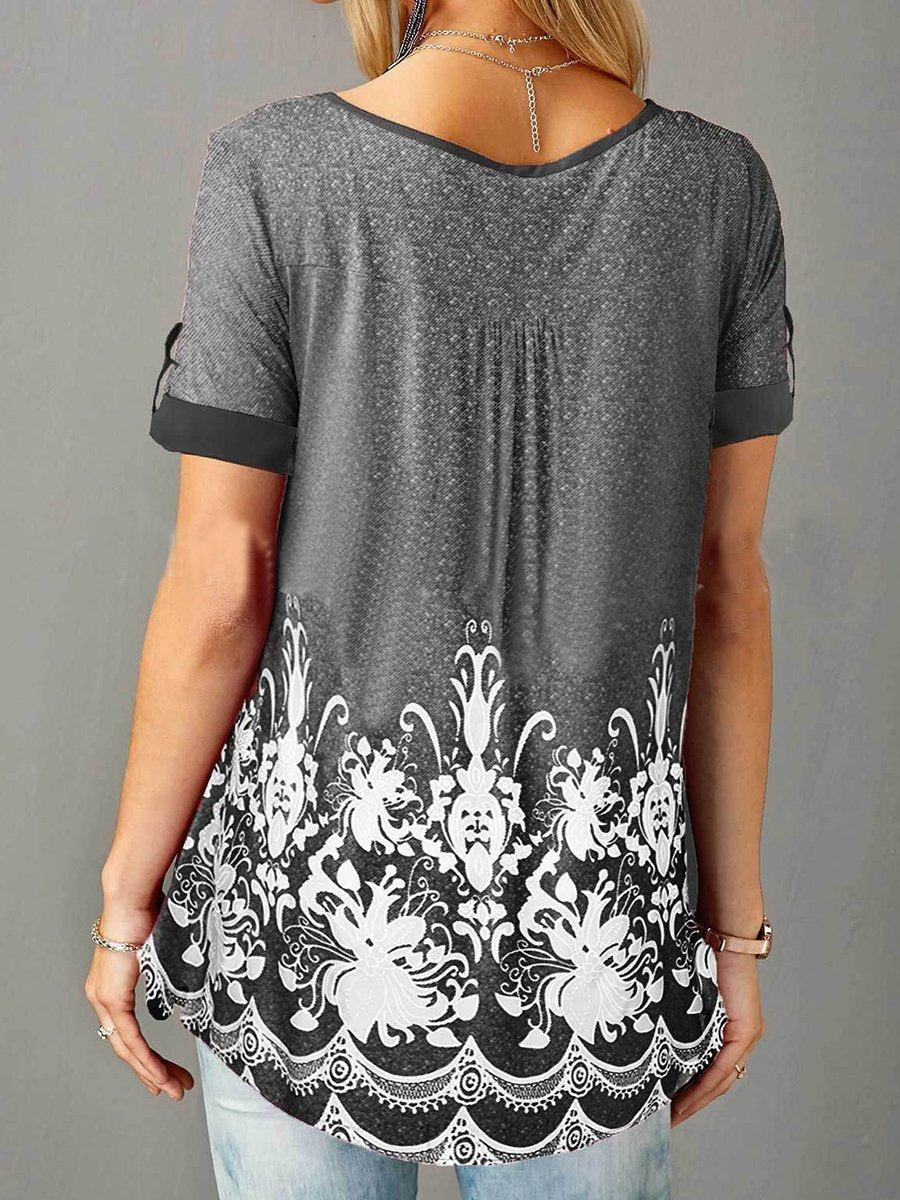 Button Printed Short-Sleeved T-Shirt