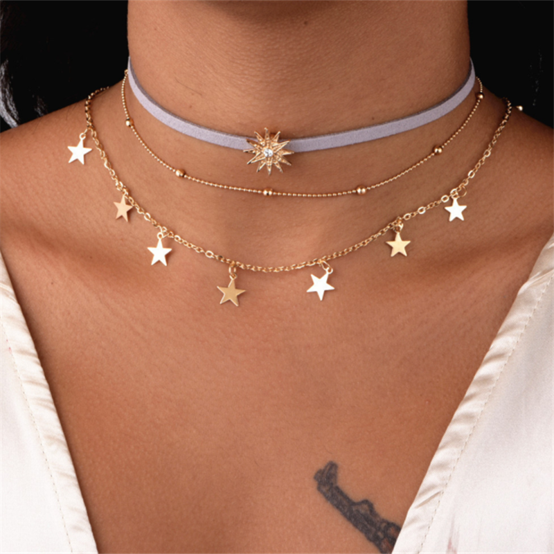 Pentagram Sun Multilayer Necklace