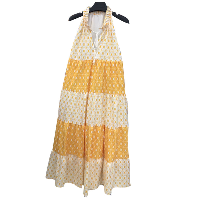 Fashion Casual Bohemian V Neck Sleeveless Print Maxi Dress
