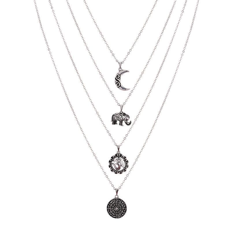 Bohemian Moon Elephant Multilayer Necklace