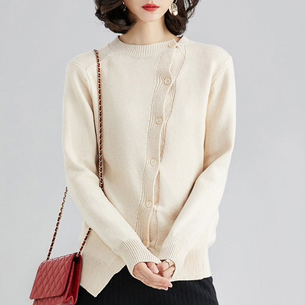 Autumn And Winter Loose Wild Two Coats, Foreign Sweater, Diagonal Buckle, Irregular Knit Cardigan Sweater