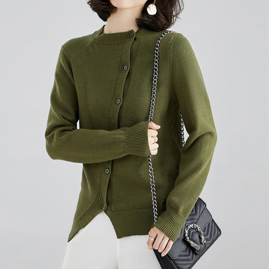 Autumn And Winter Loose Wild Two Coats, Foreign Sweater, Diagonal Buckle, Irregular Knit Cardigan Sweater