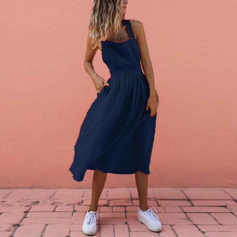 Sexy Backless Cross Sleeveless Plain Vacation Dresses