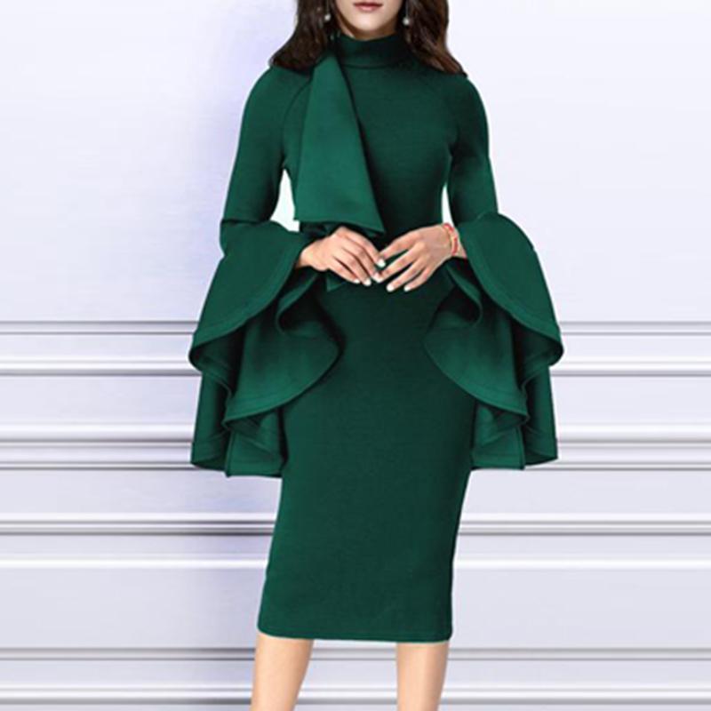 Crew Neck  Bust Darts  Plain long sleeves Evening Dress