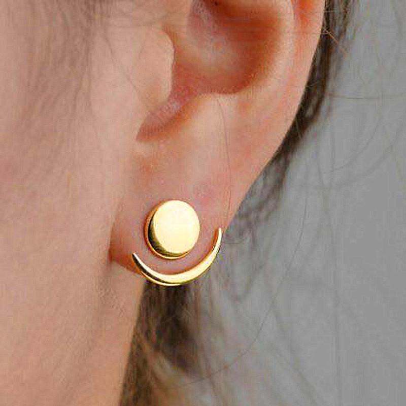 Fashion Simple Metal Crescent Rear Insert Female Earrings