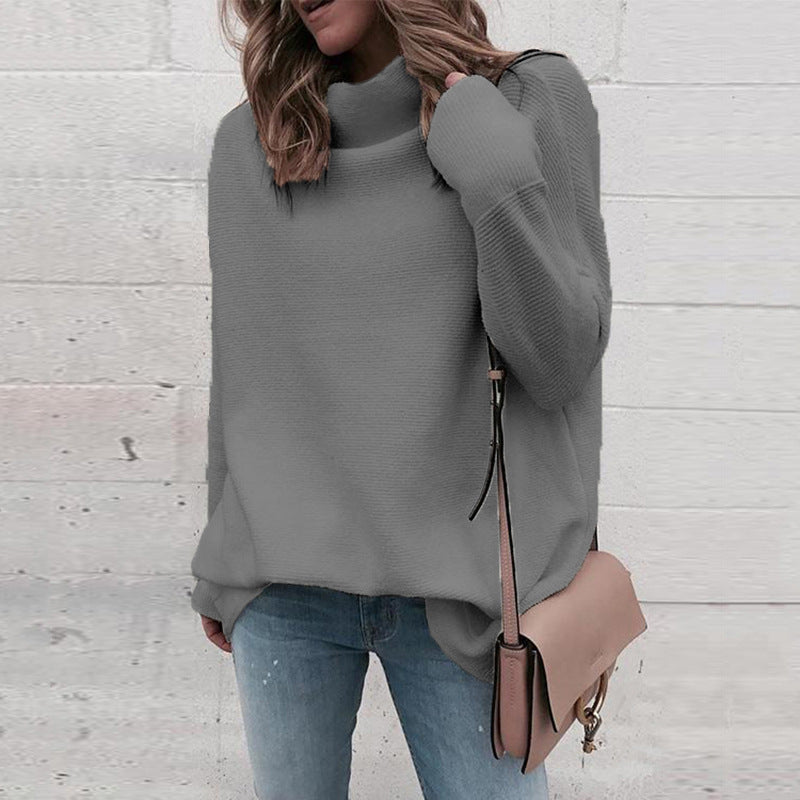 Commuting High Collar Pure Colour Loose Sweater
