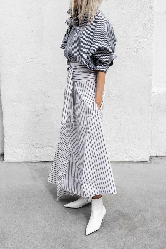 Casual Pure Color Belted Striped long sleeves Dress
