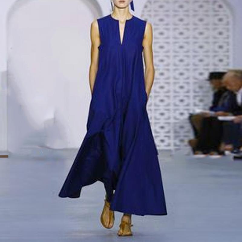 V Collar Sleeveless Minimalism Maxi Dress
