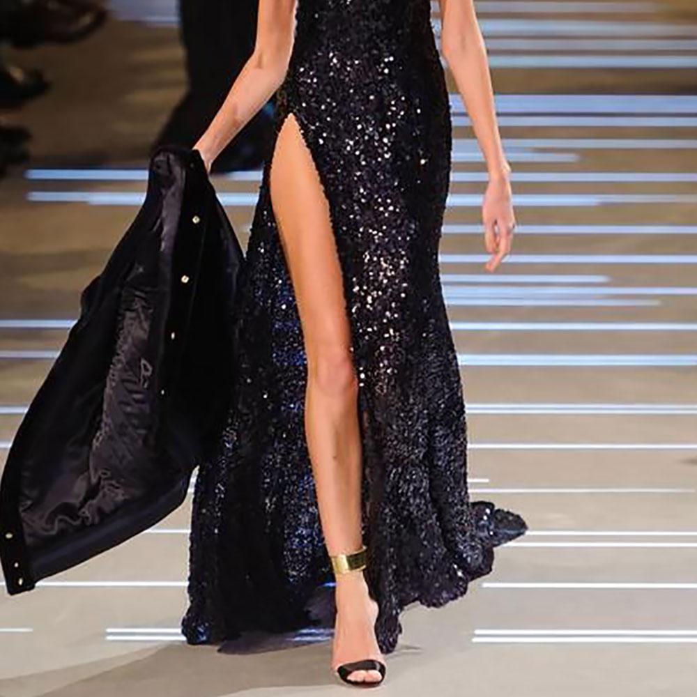 Glamorous Sexy Sleeveless High-Split Sequin Evening Dress