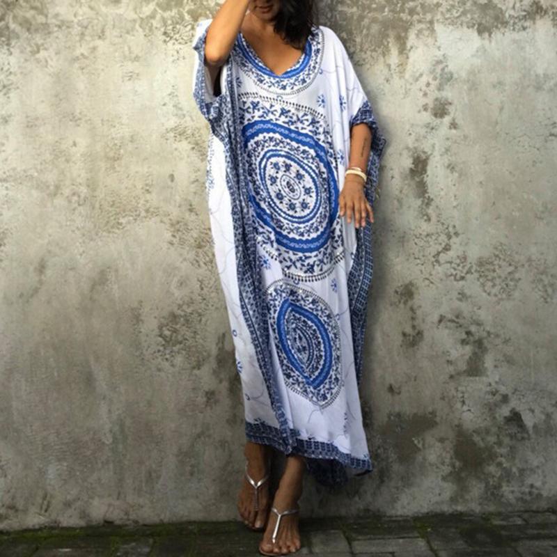 Casual V Neck Batwing short sleeves Printed Colour Dress