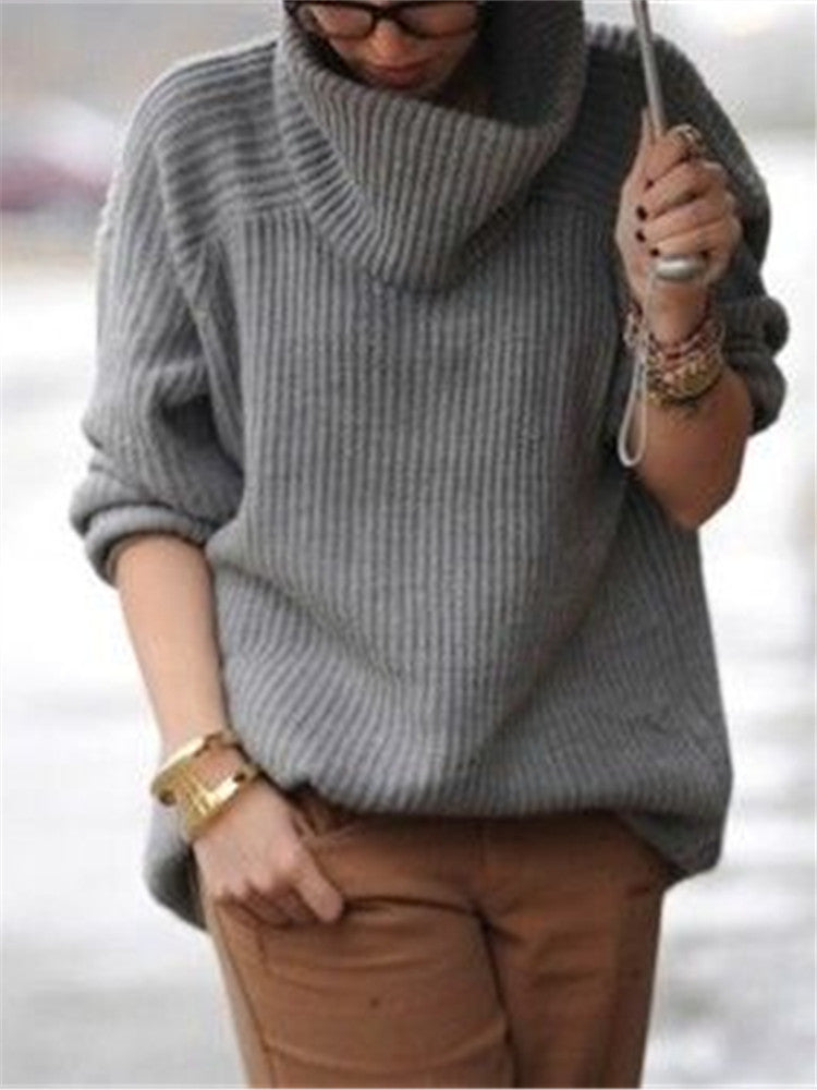 High collar solid color knit top