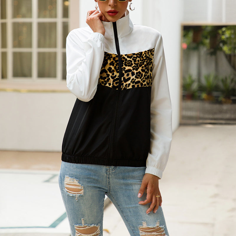 Contrast Color Leopard Stitching Sweatshirt