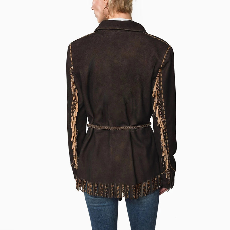 Fashion fold-over collar pocket tassel button Jacket