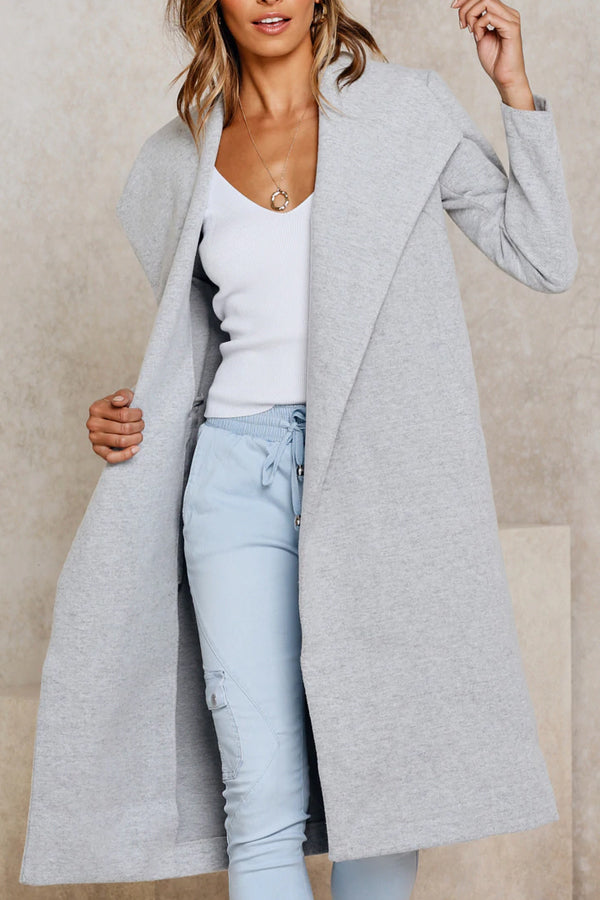 Long solid color casual coat in lapels