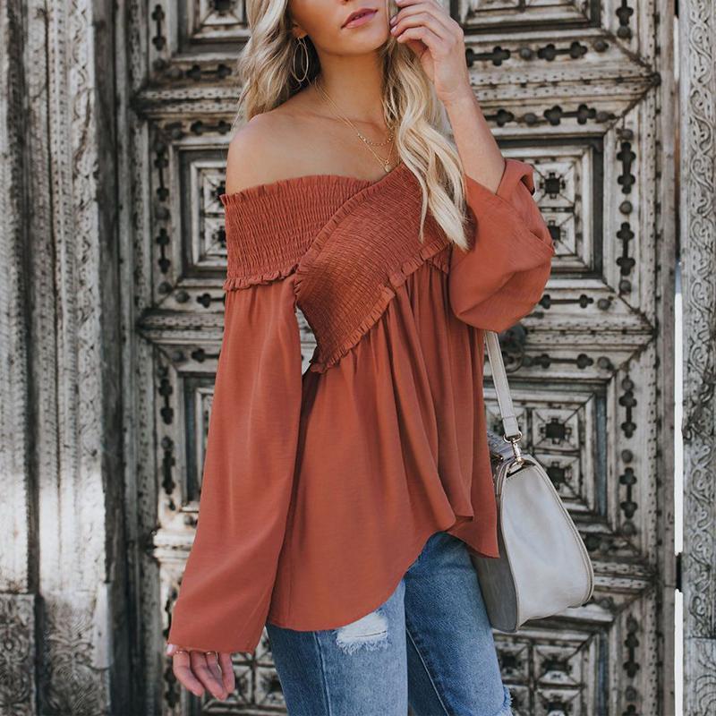 Elastic Flare Sleeve Plain Loose T-Shirts