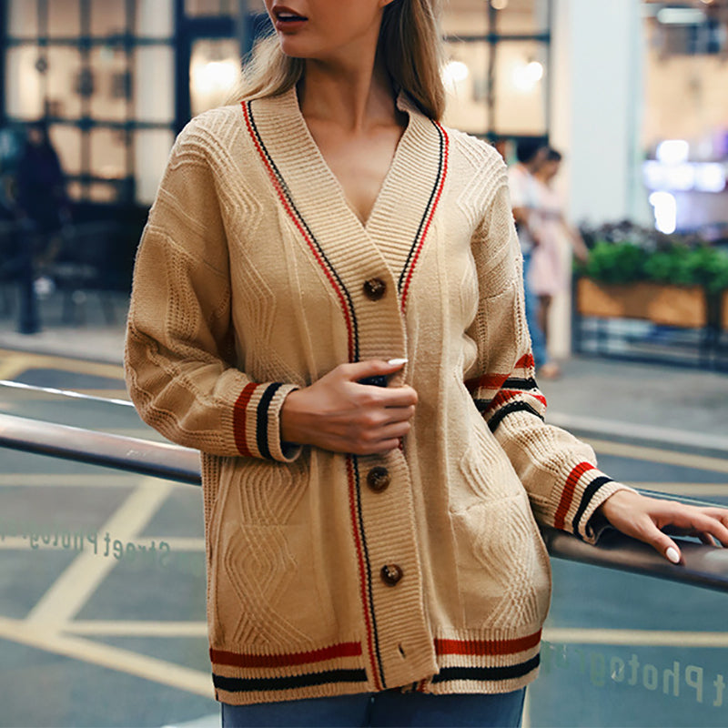 Streetwear Striped Long Sleeve A Lapel Cardigan