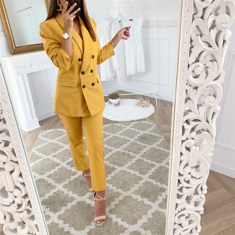 Women's solid color double-breasted suit