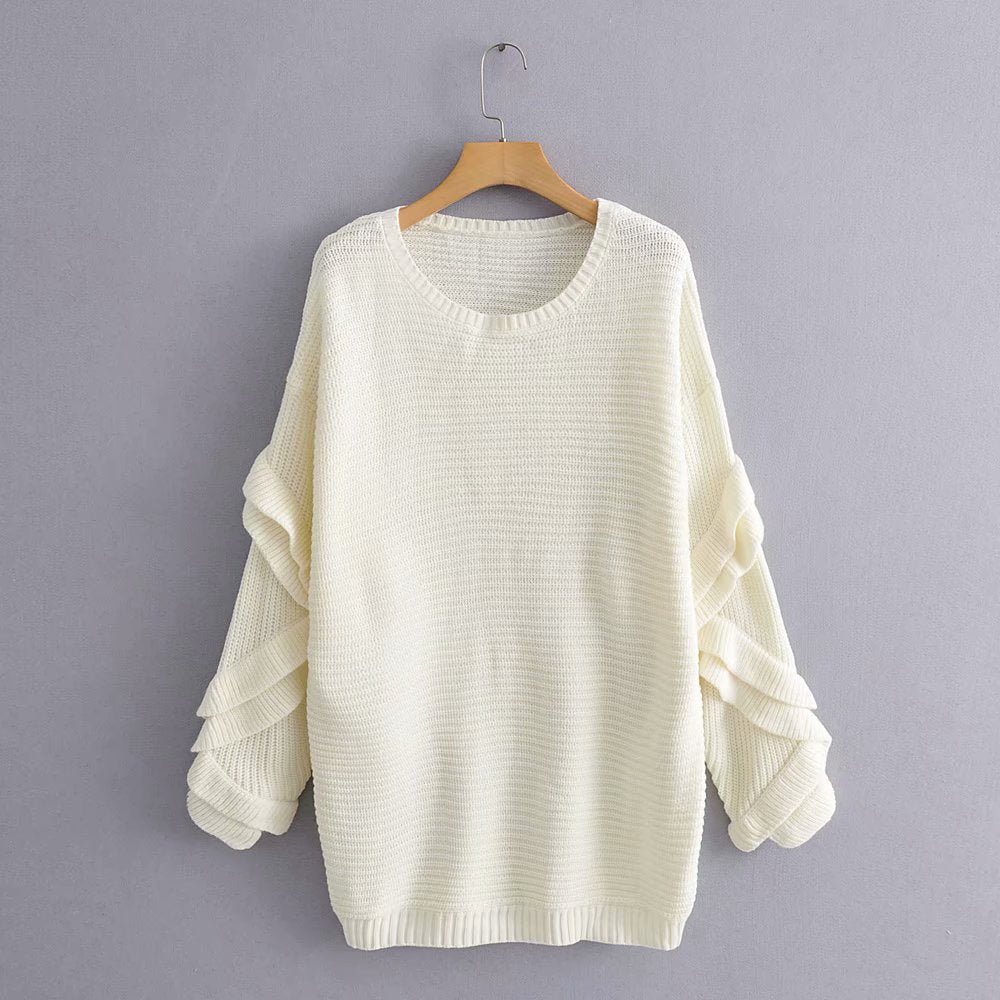 Women's ruffled long sleeve knit sweater