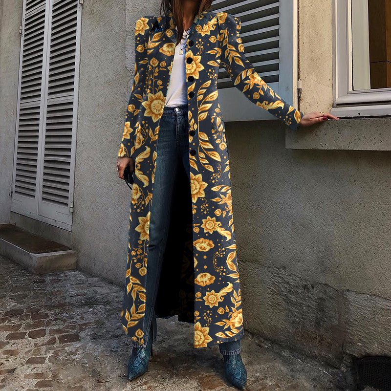 Casual Printed Long Sleeve Overcoat