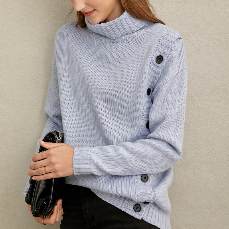 Fashion pile collar solid color single-breasted knit sweater