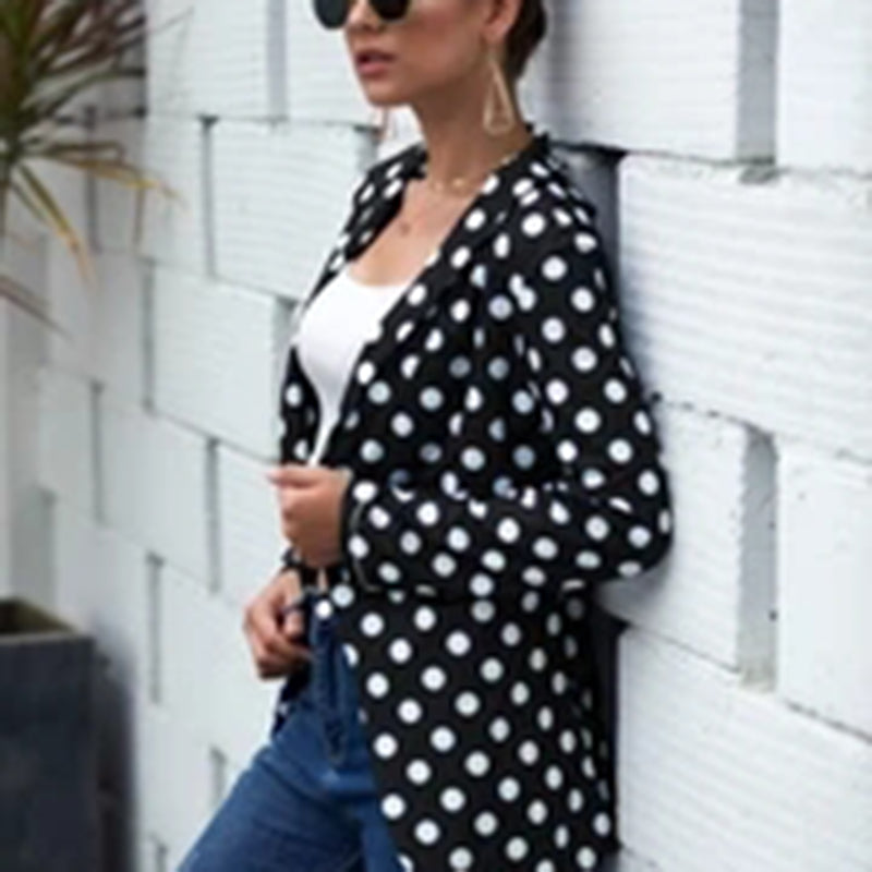 retro polka dot suit collar long sleeves blazer